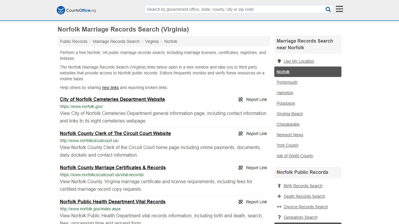 Norfolk Marriage Records Search (Virginia) - County Office