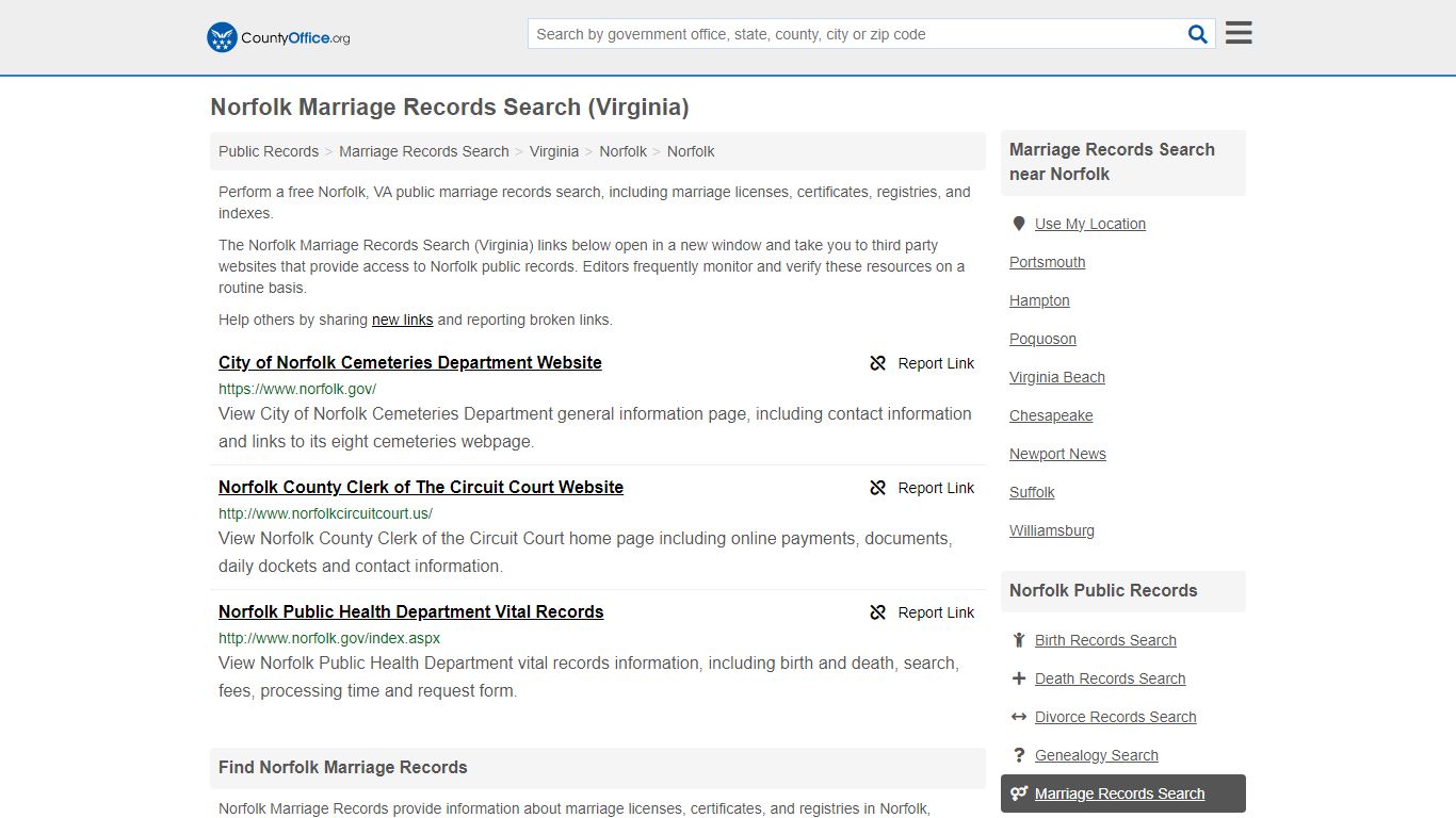 Norfolk Marriage Records Search (Virginia) - County Office